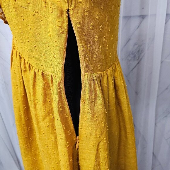 Tularosa Mustard Peasant Blouse Swiss Dot Ruffle Smocked Tunic Boho S - Picture 10 of 15
